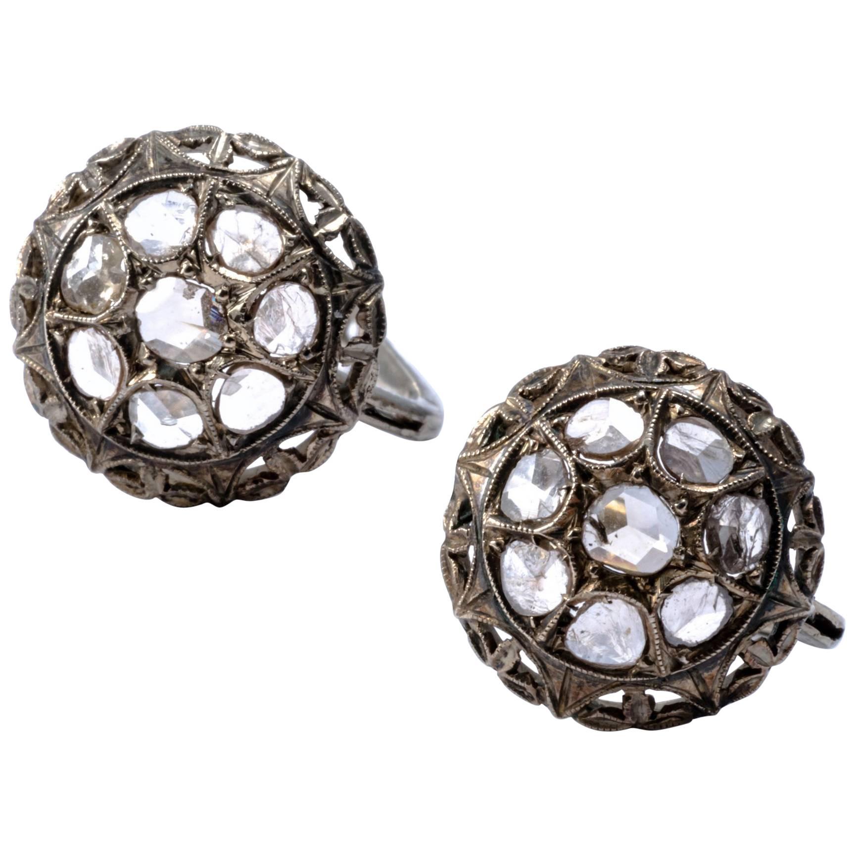 Victorian Dome Cluster Rose Cut Diamond Earrings