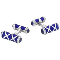 Sterling Silver Blue Cross Hatch Design Cufflinks with Sapphire