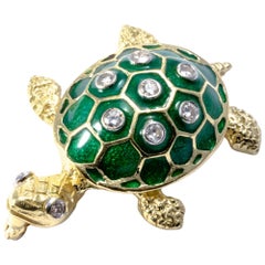 Vintage Turtle 18K Gold Enamel Diamond Necklace Enhancer