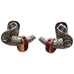 Retro Gold Diamond and Ruby Earrings