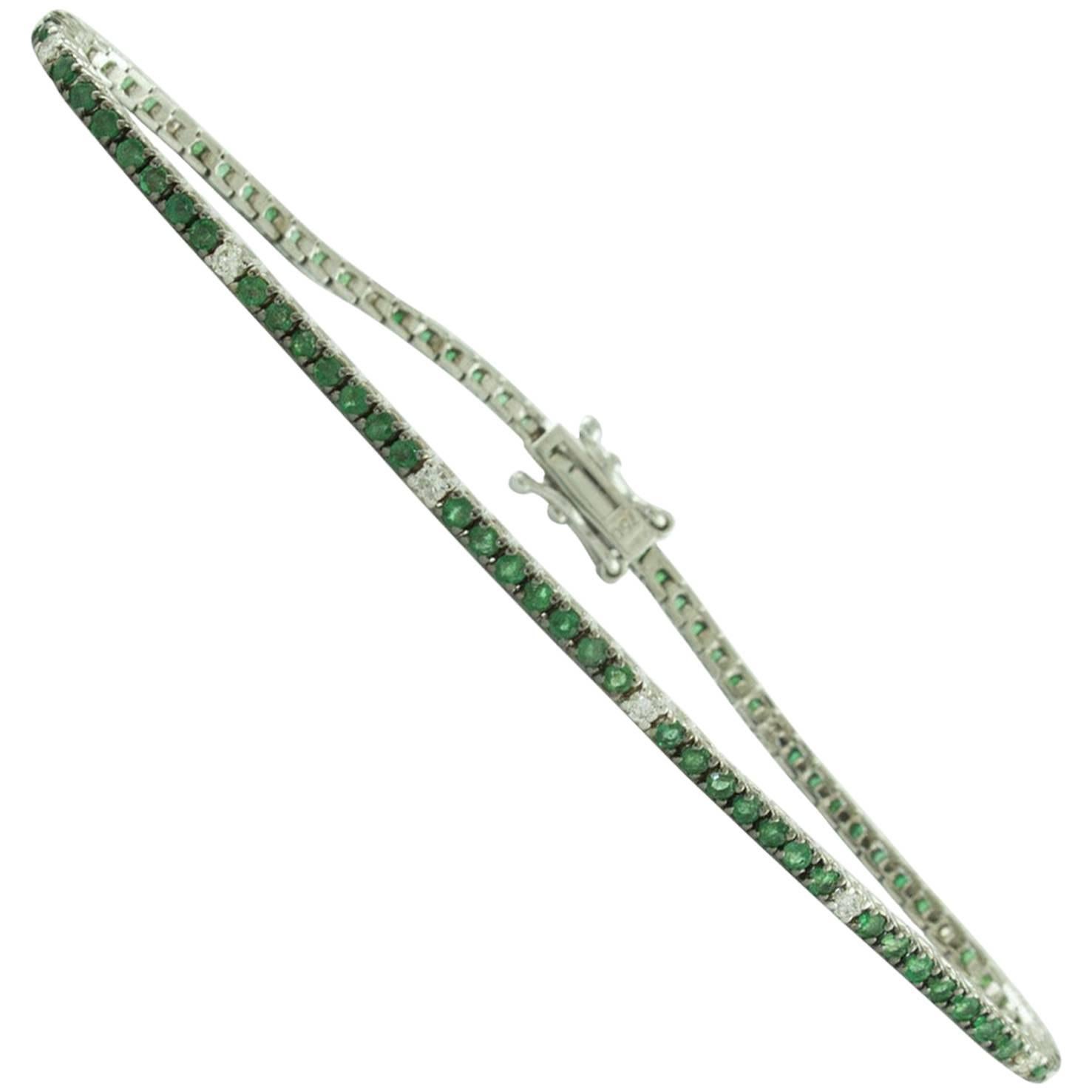 Emerald and White Diamonds Gold Tennis Bracelet
