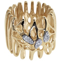 FLOWEN Sterling Silver Radix Cocktail Ring in 18 Karat Gold and Diamonds