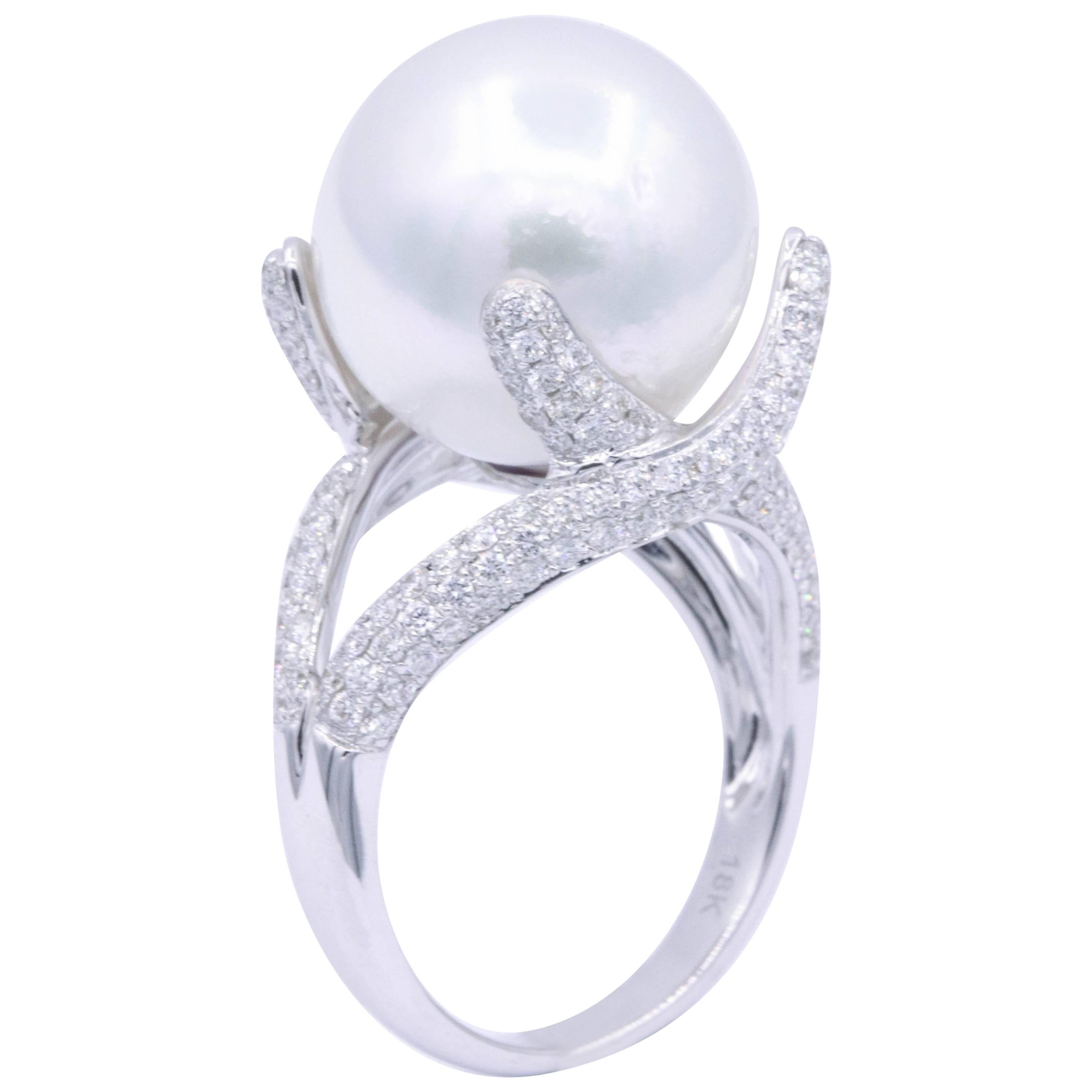 South Sea Pearl and Diamond Elegant Ring