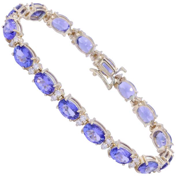 Yellow Gold Tanzanite Tennis Patterned Bracelet For Sale at 1stDibs