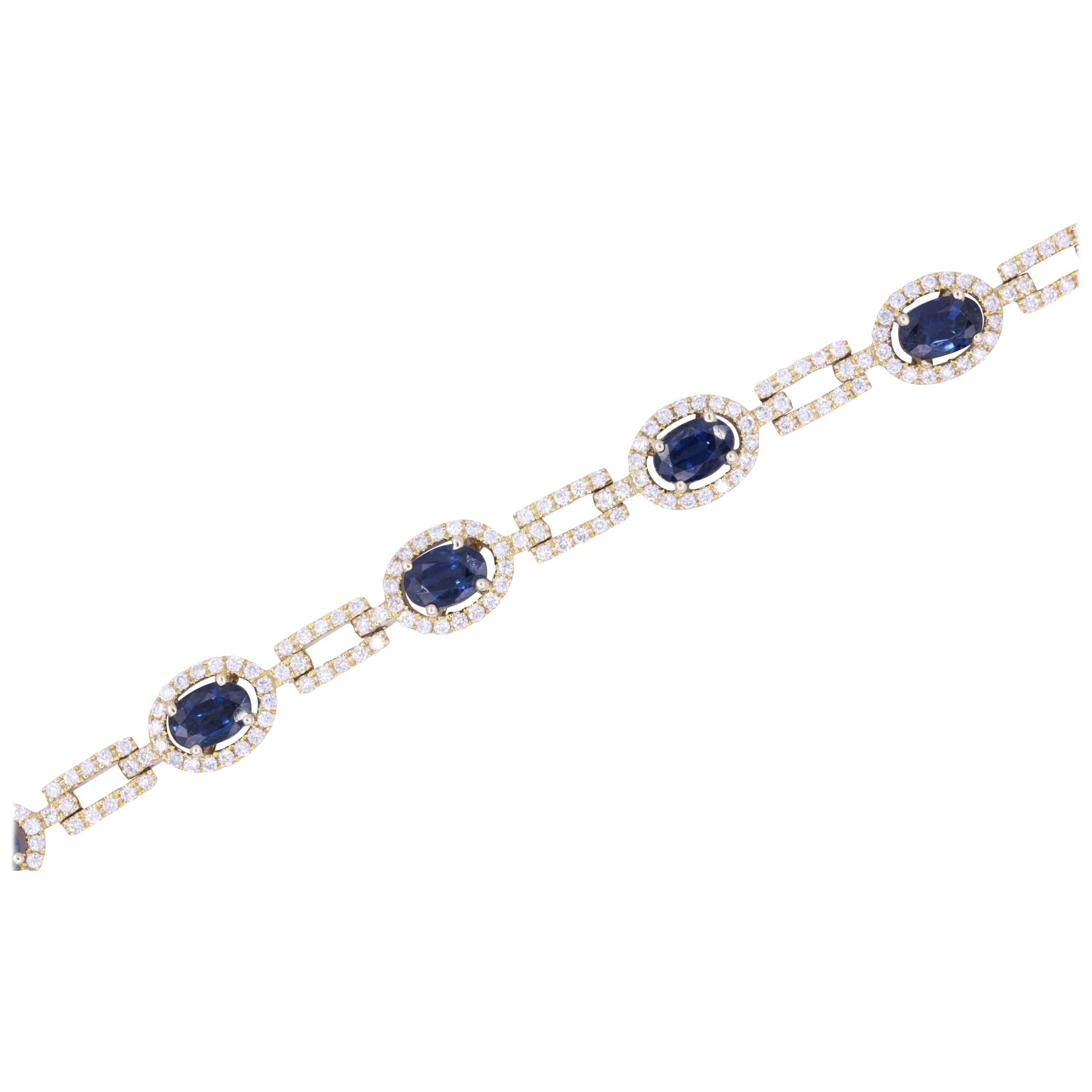 Oval Sapphire and Diamond Yellow Gold Bracelet 8.63 Carat