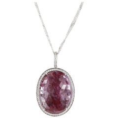 27.28 Carat Oval Ruby Slice Pendant with Diamond and Ruby Halo