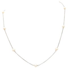 14 Karat White Gold Cultured Pearl Station Necklace