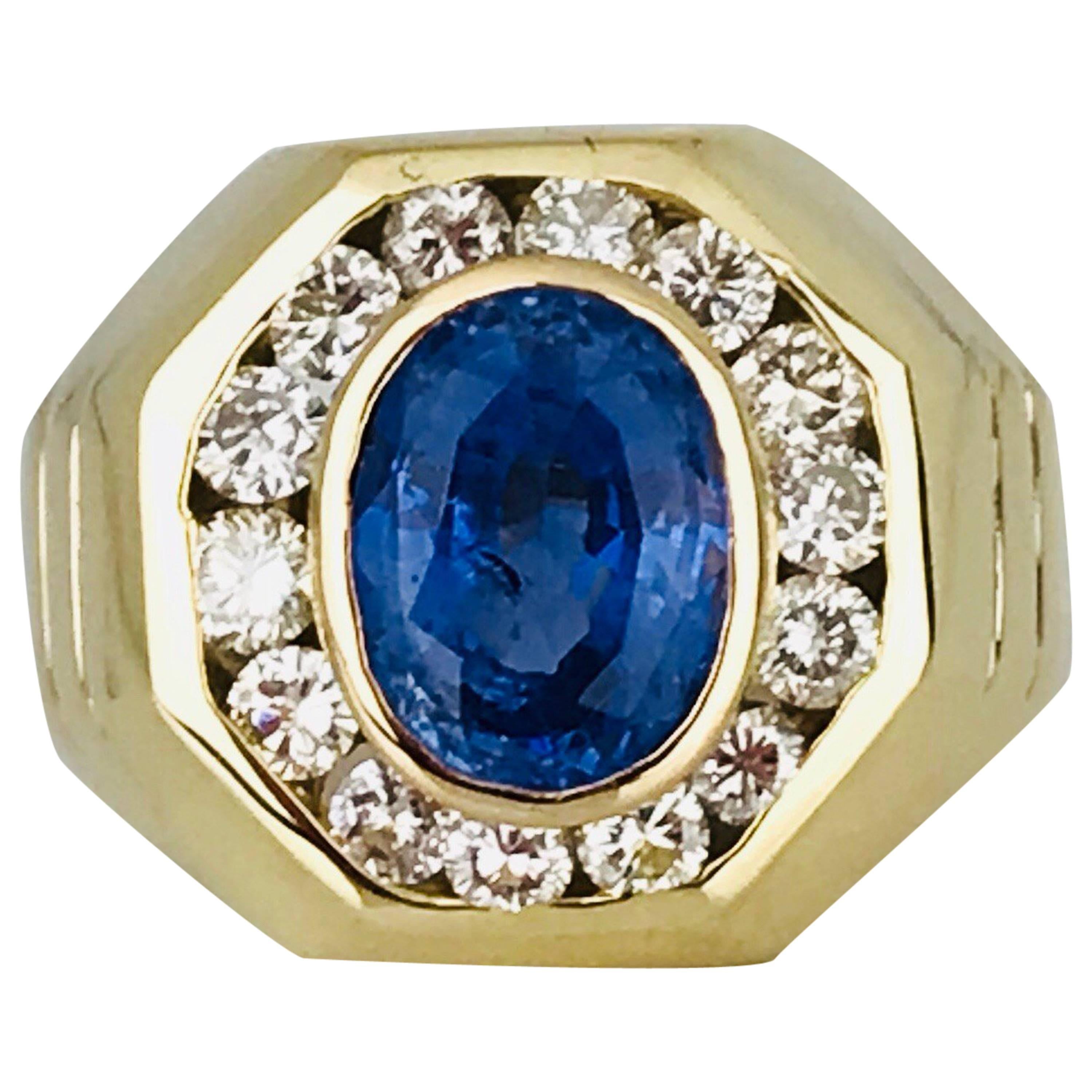 Oval Blue Sapphire, 3.00 Carat Set in Diamond Halo Ring For Sale