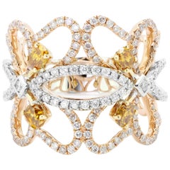 Natural Fancy Color Diamond Three-Color Gold Band Ring