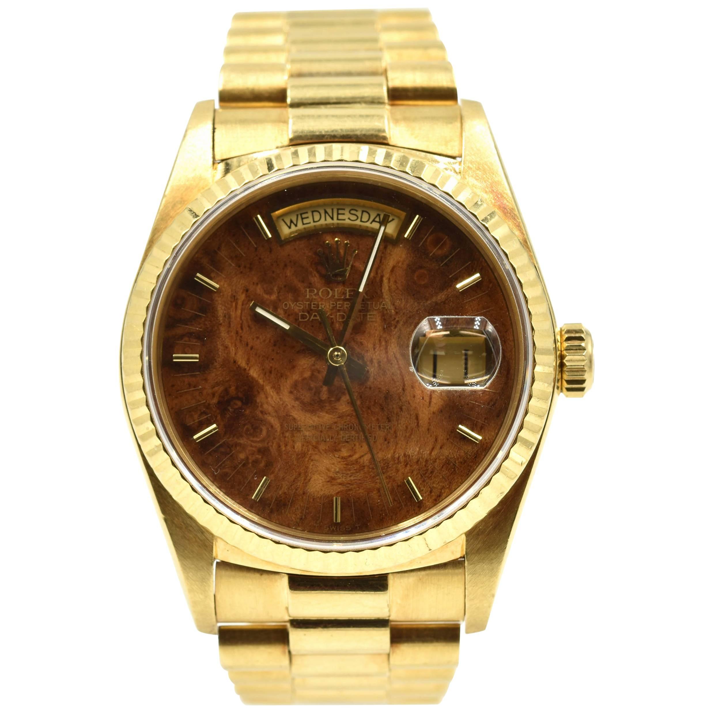Rolex yellow Gold Day-Date President Walnut Dial Quickset Wristwatch Ref 18038