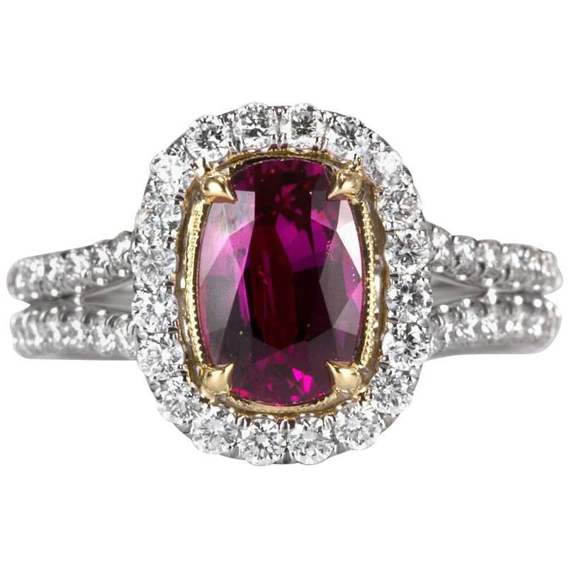 Mark Broumand 2.91 Carat Cushion Cut Ruby and Diamond Ring For Sale