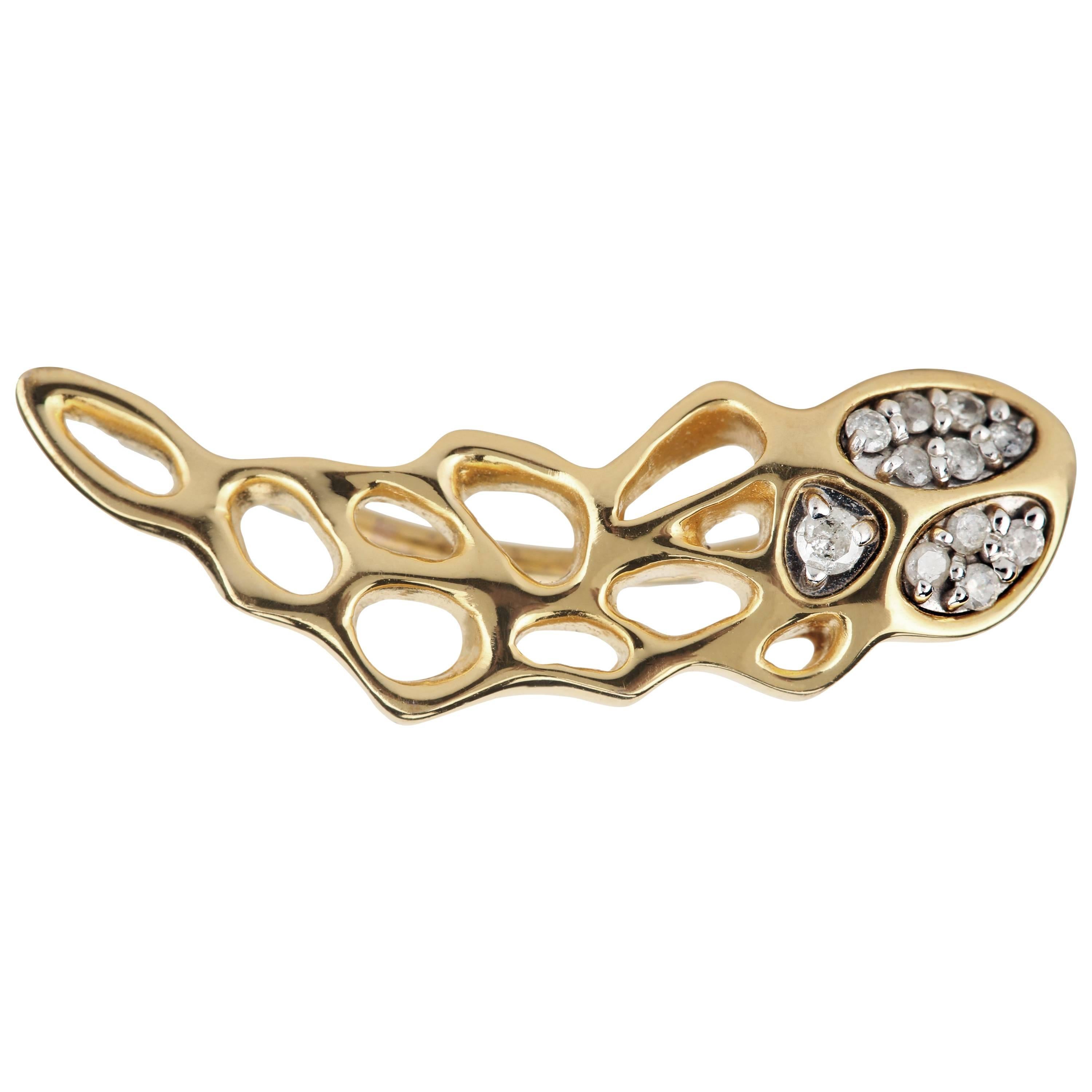 FLOWEN Eyra Ohr Crawler Ohrring aus Sterlingsilber mit 18 Karat Gold und Diamanten