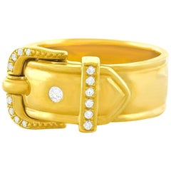 Hermes Diamond Set Gold Buckle Ring