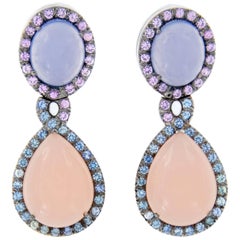 Chalcedony and Rose Quartz Sapphire Double Drop Earrings