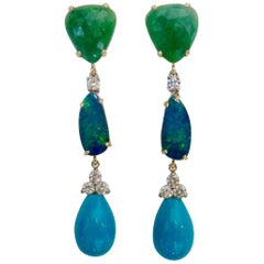 Michael Kneebone Emerald Boulder Opal Sleeping Beauty Turquoise Dangle Earrings