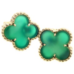 Van Cleef & Arpels Vintage Alhambra Green Chalcedony Yellow Gold Earrings