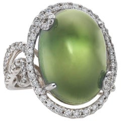 Gold Cabochon Sphene and Diamond Ring