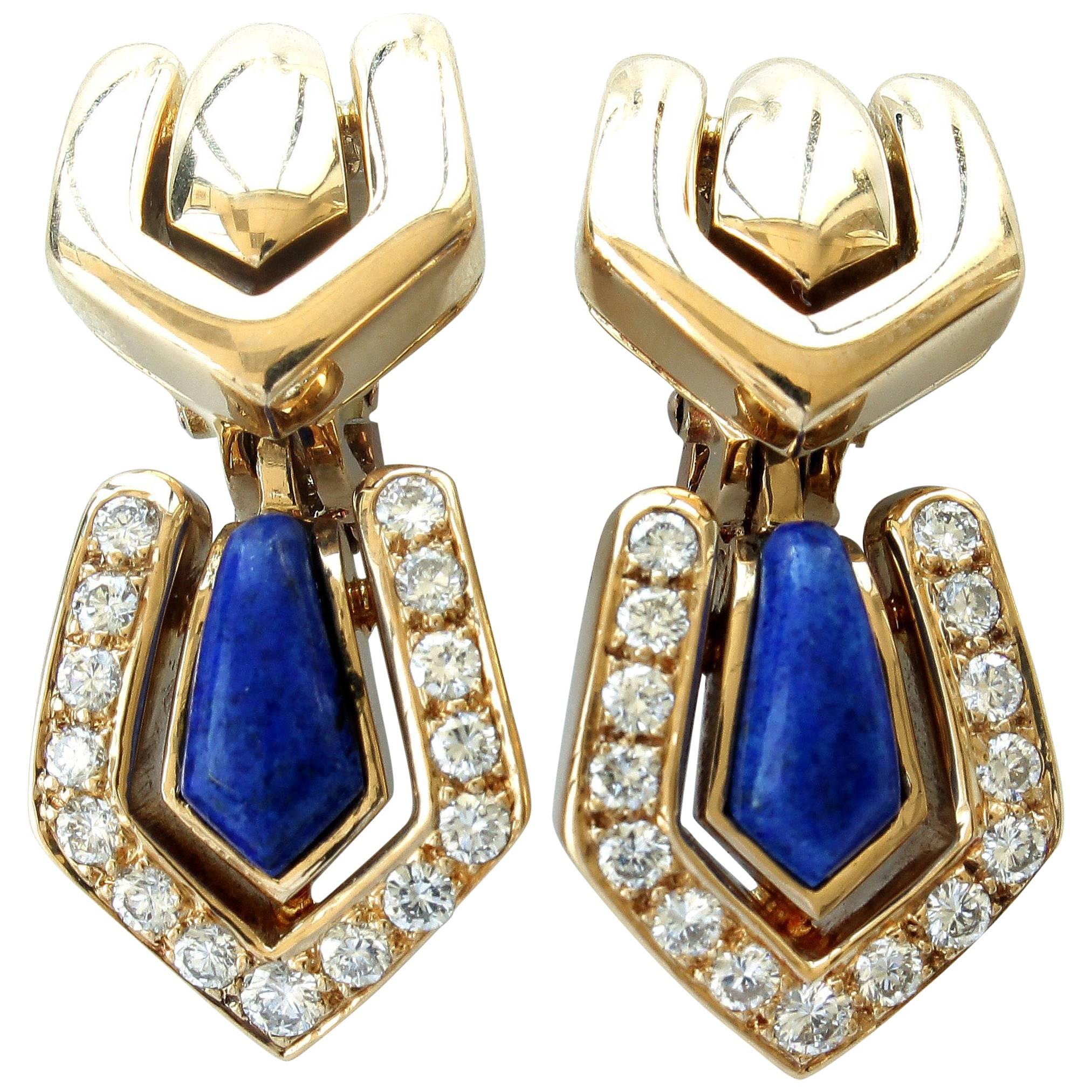 Boucheron Lapis Diamond Gold Earrings