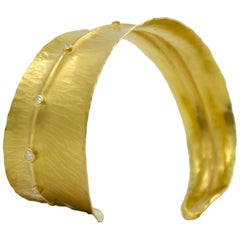 18 Karat Gold and Diamond Feather Cuff Bracelet