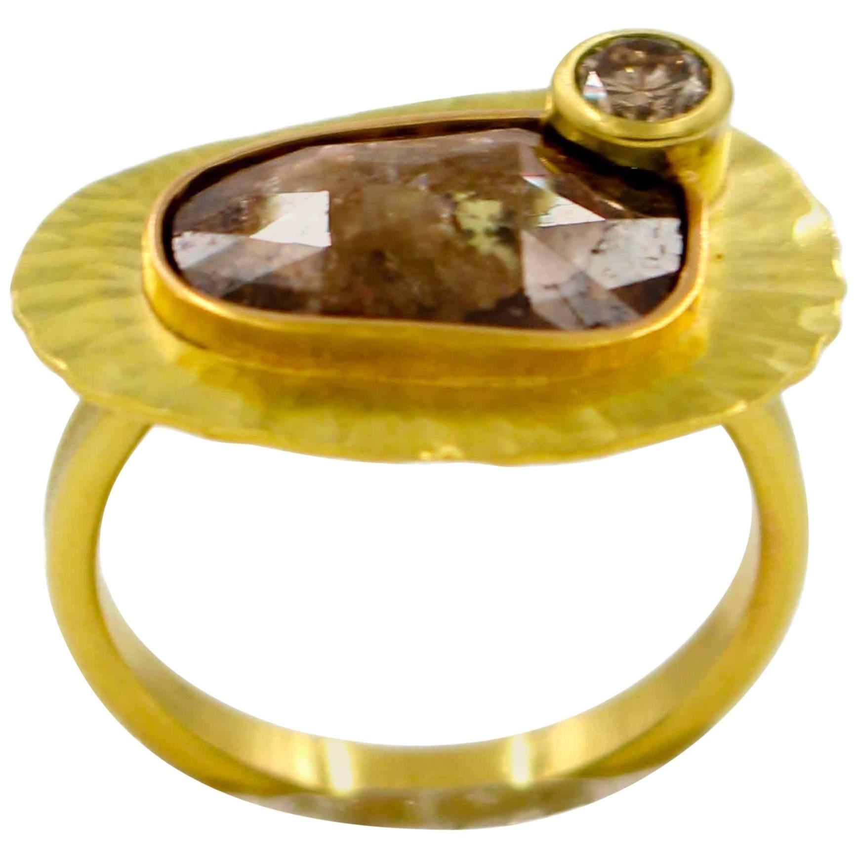 18 Karat Gold and Australian Diamond and Champagne Diamond Ring  For Sale