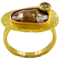 18 Karat Gold and Australian Diamond and Champagne Diamond Ring 