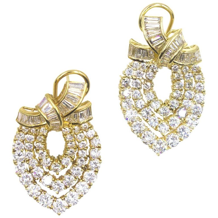 10 Carat Diamond 18 Karat Yellow Gold Drop Earrings