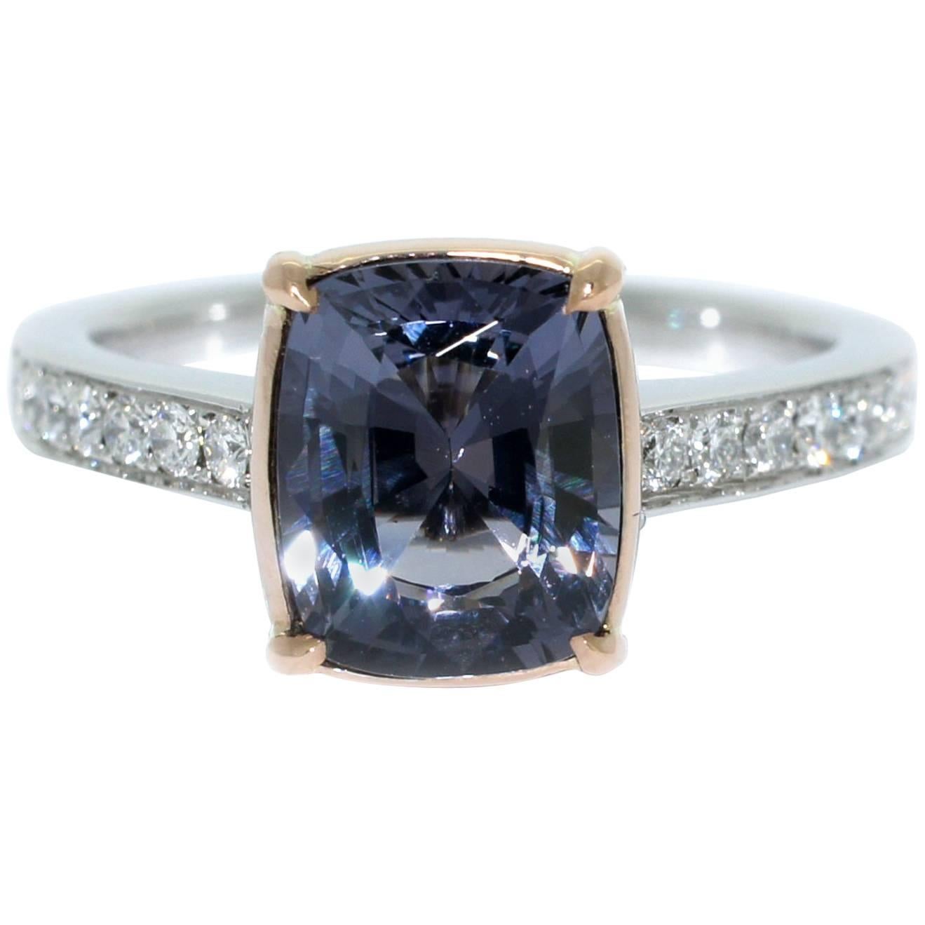 Lizunova Grey Spinel & Diamond 18k White & Rose Gold Bridal Engagement Ring For Sale