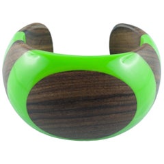 Wood and Green Methacrylate Cuff Bracelet