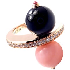 Vintage Cartier Évasions Joaillières Diamond Pink Opal Black Onyx Rose Gold Ring