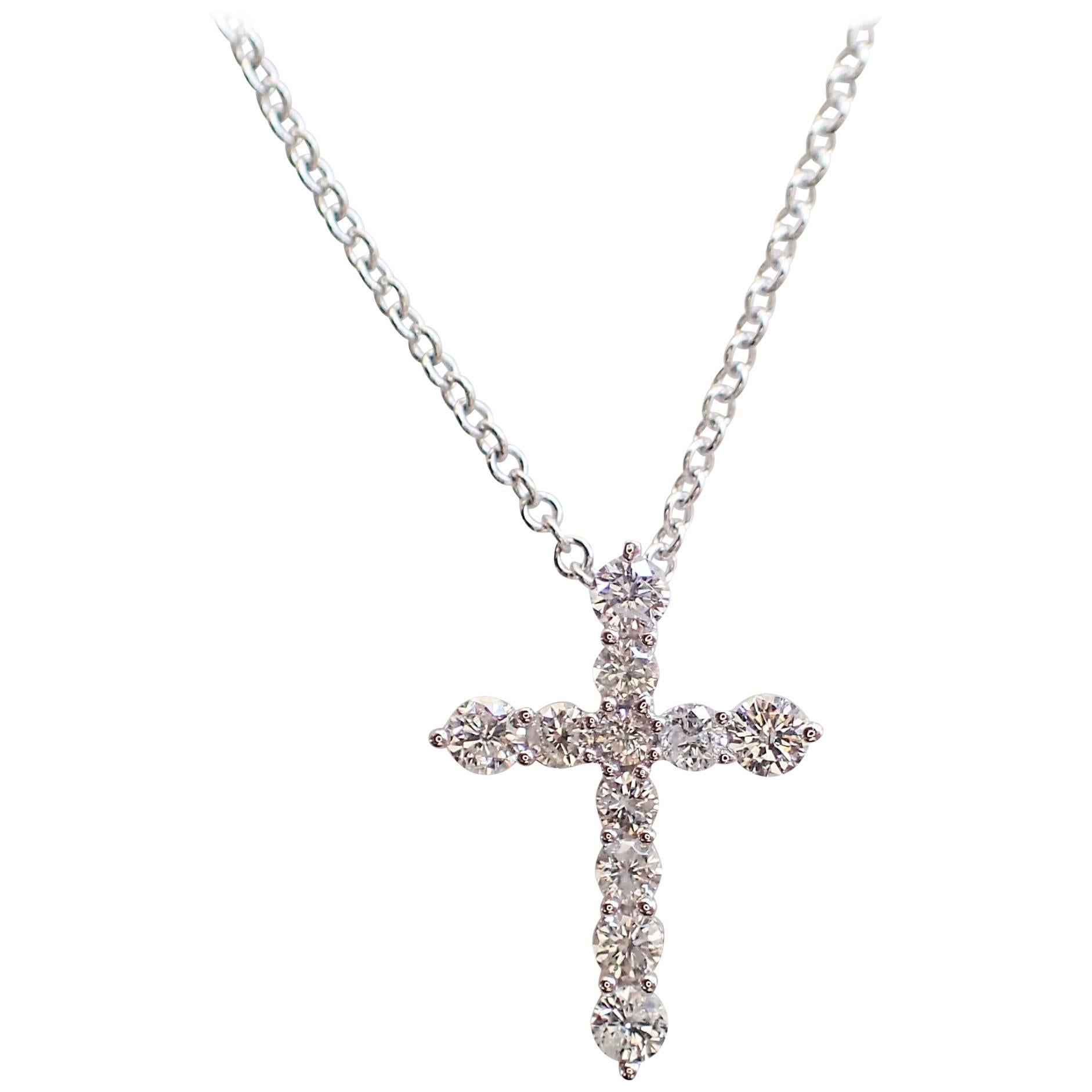 18 Karat White Gold Petite Cross Pendant Necklace 0.25 Carat of Diamond