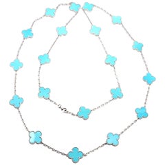 Van Cleef & Arpels Vintage Alhambra Turquoise 20 Motif White Gold Necklace