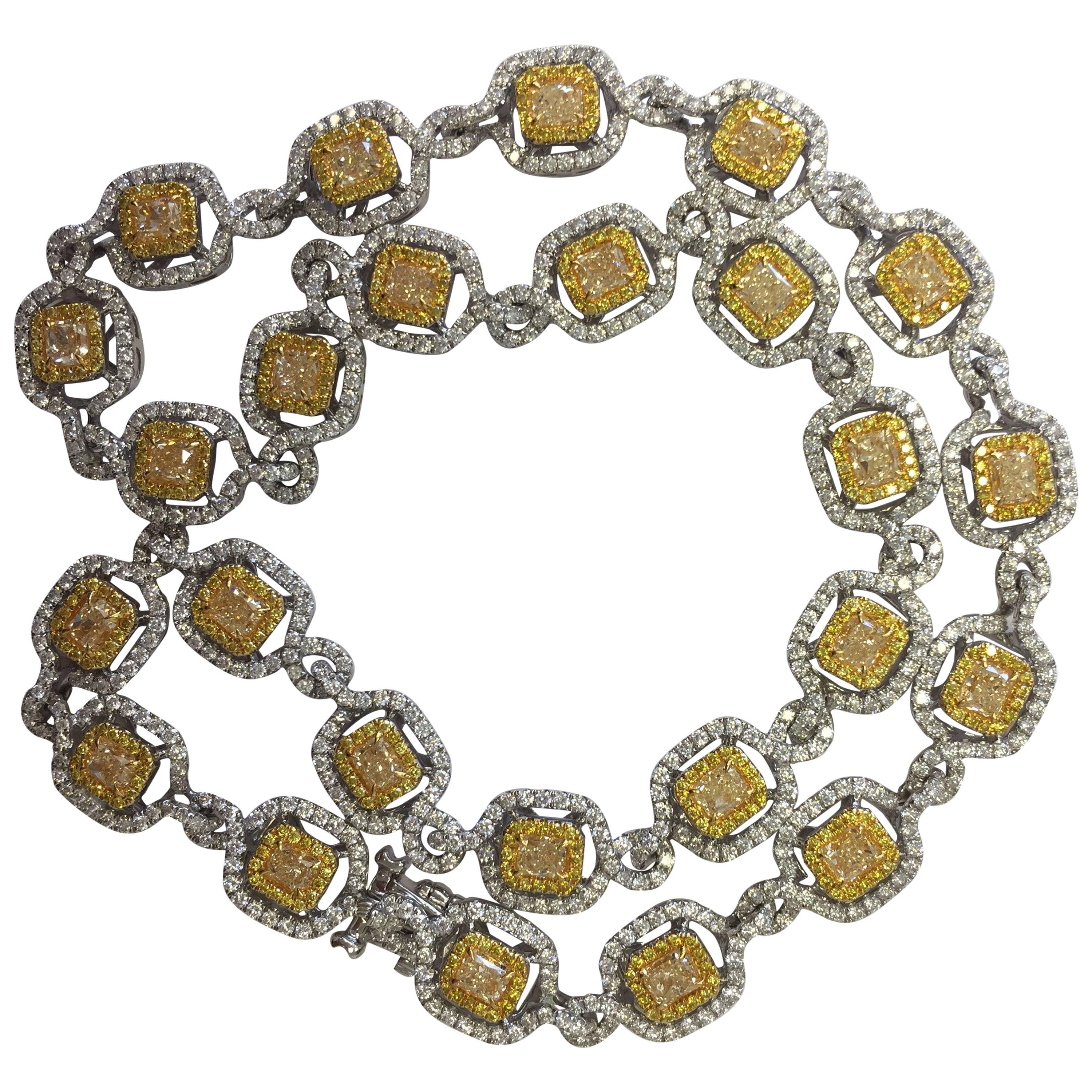 Canary Yellow Diamond and White Diamond Necklace in 18 Karat