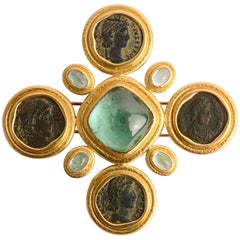 Elizabeth Locke Ancient Coins Brooch with Tourmaline