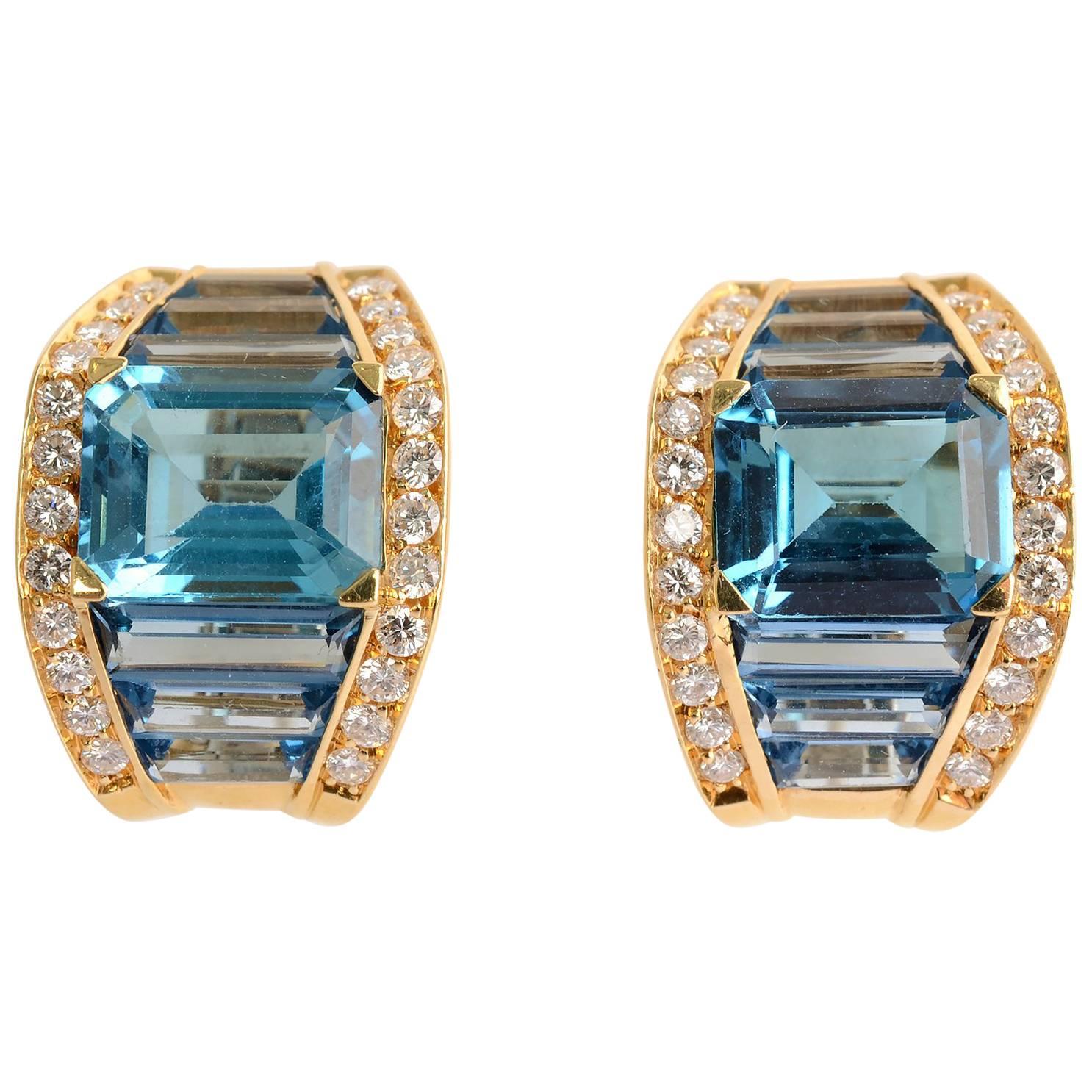 H. Stern Blue Topaz and Diamond Earrings