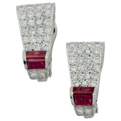 Exquisite 1940s Platinum & Gold Ruby and Diamond Earrings – Rare & Handcrafted