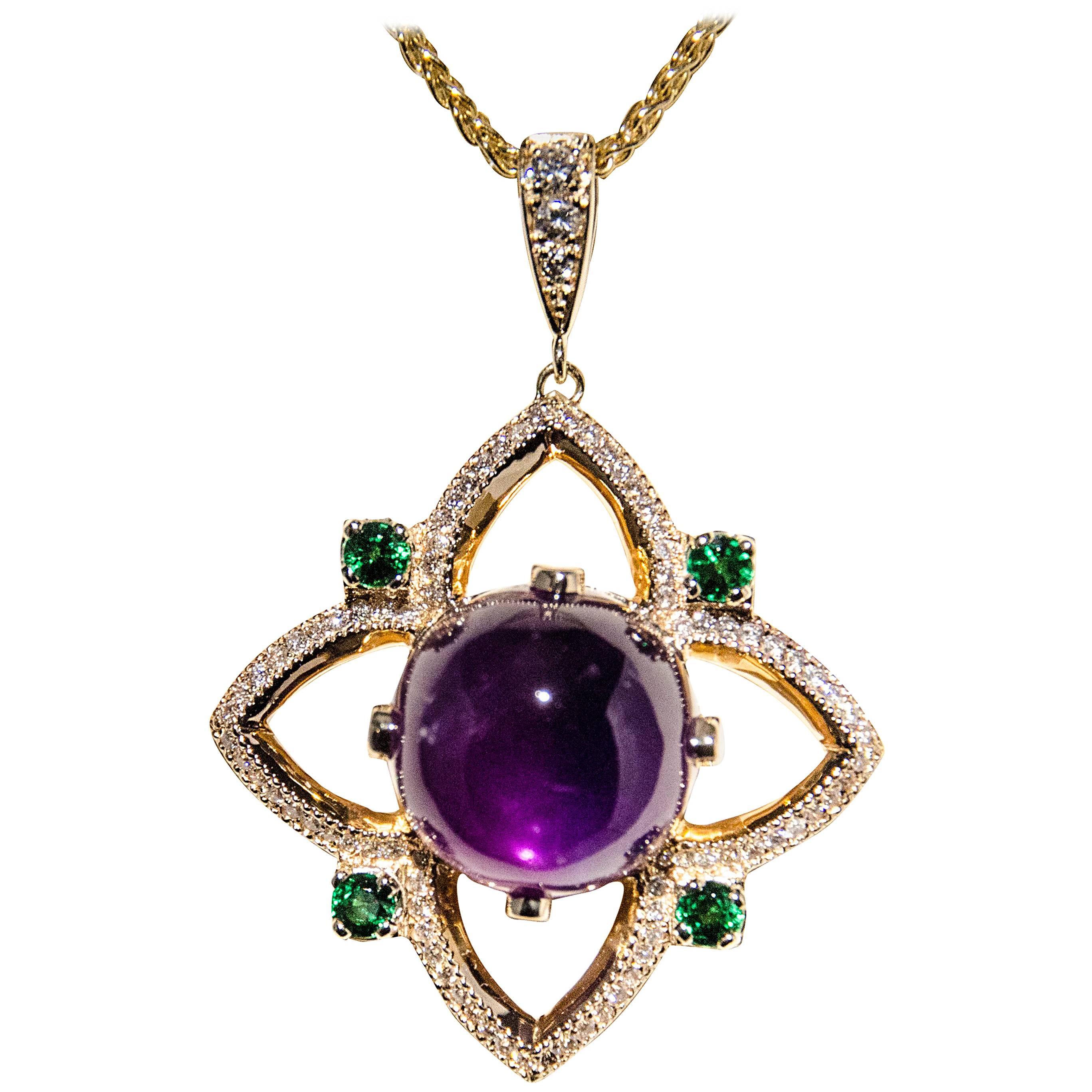 28 Carat Bolivian Amethyst Cabochon Pendant Set in 18 Karat Rose Gold For Sale