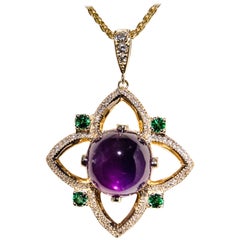 28 Carat Bolivian Amethyst Cabochon Pendant Set in 18 Karat Rose Gold