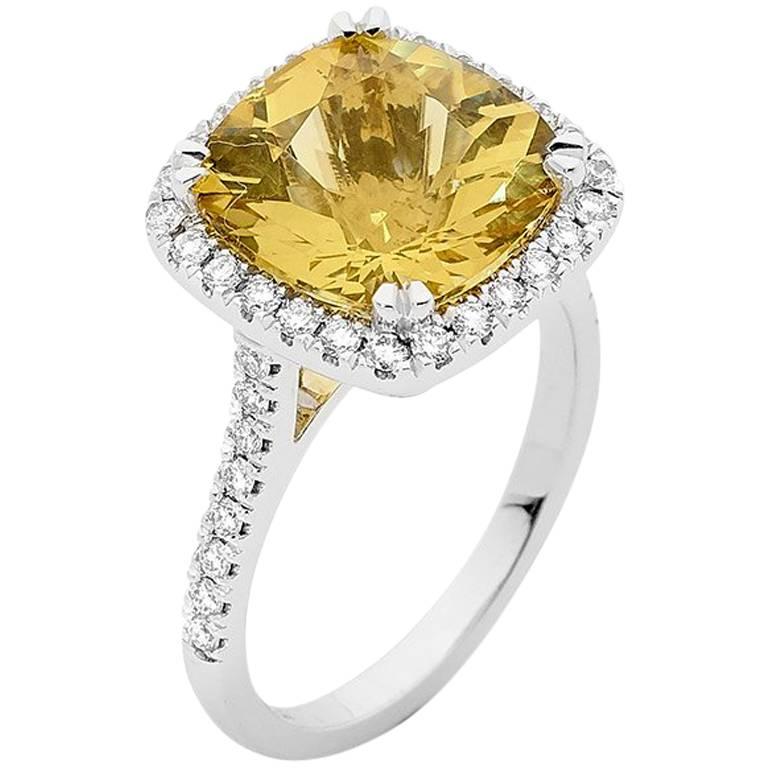 Matthew Ely Heliodor and Diamond Cocktail Ring For Sale