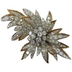 Estate Look White Diamond, Platinum and Yellow Gold Brooch
