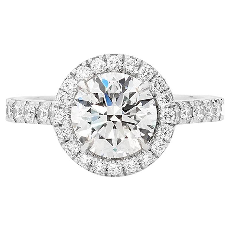 18 Carat White Gold Diamond Halo Engagement Ring GIA Certified For Sale