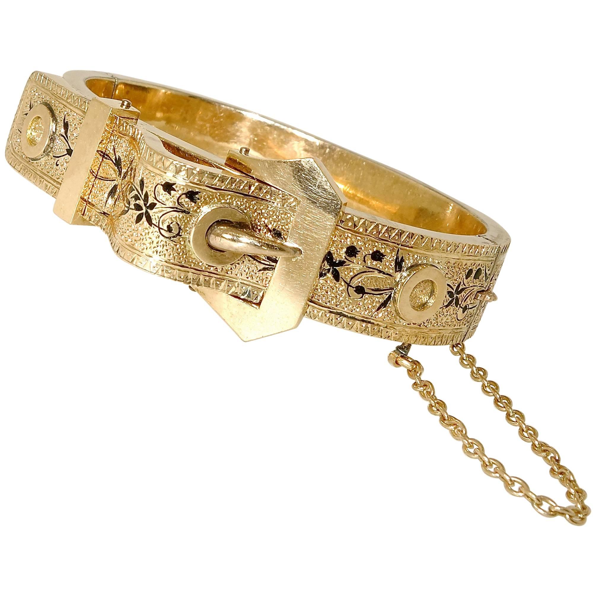 Victorian Gold and Enamel Bangle Bracelet, circa 1875