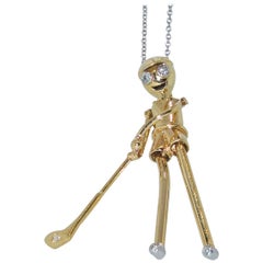 Golfer Pendant in Gold with Diamonds