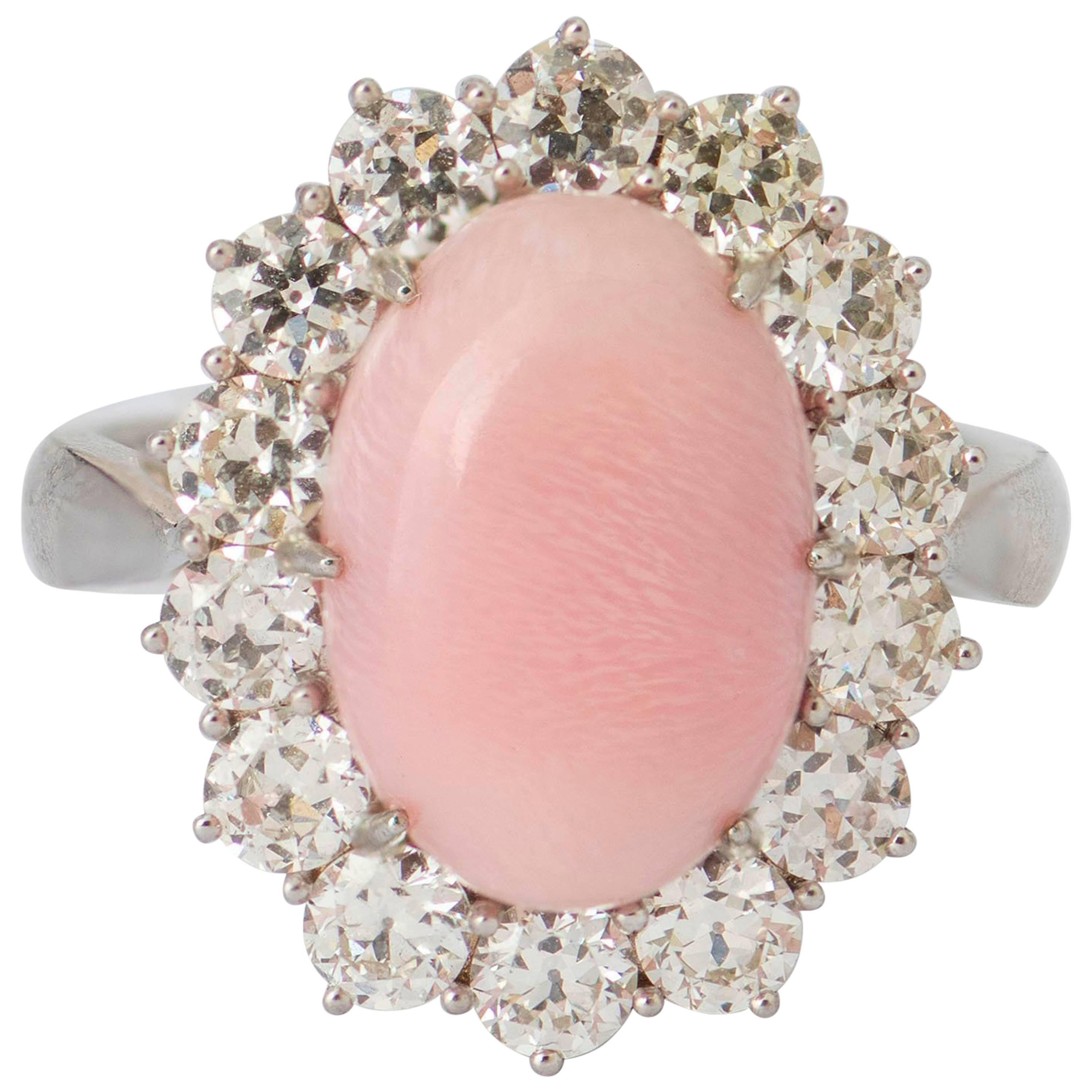 Conch Pearl and Diamond White Gold Cluster Ring