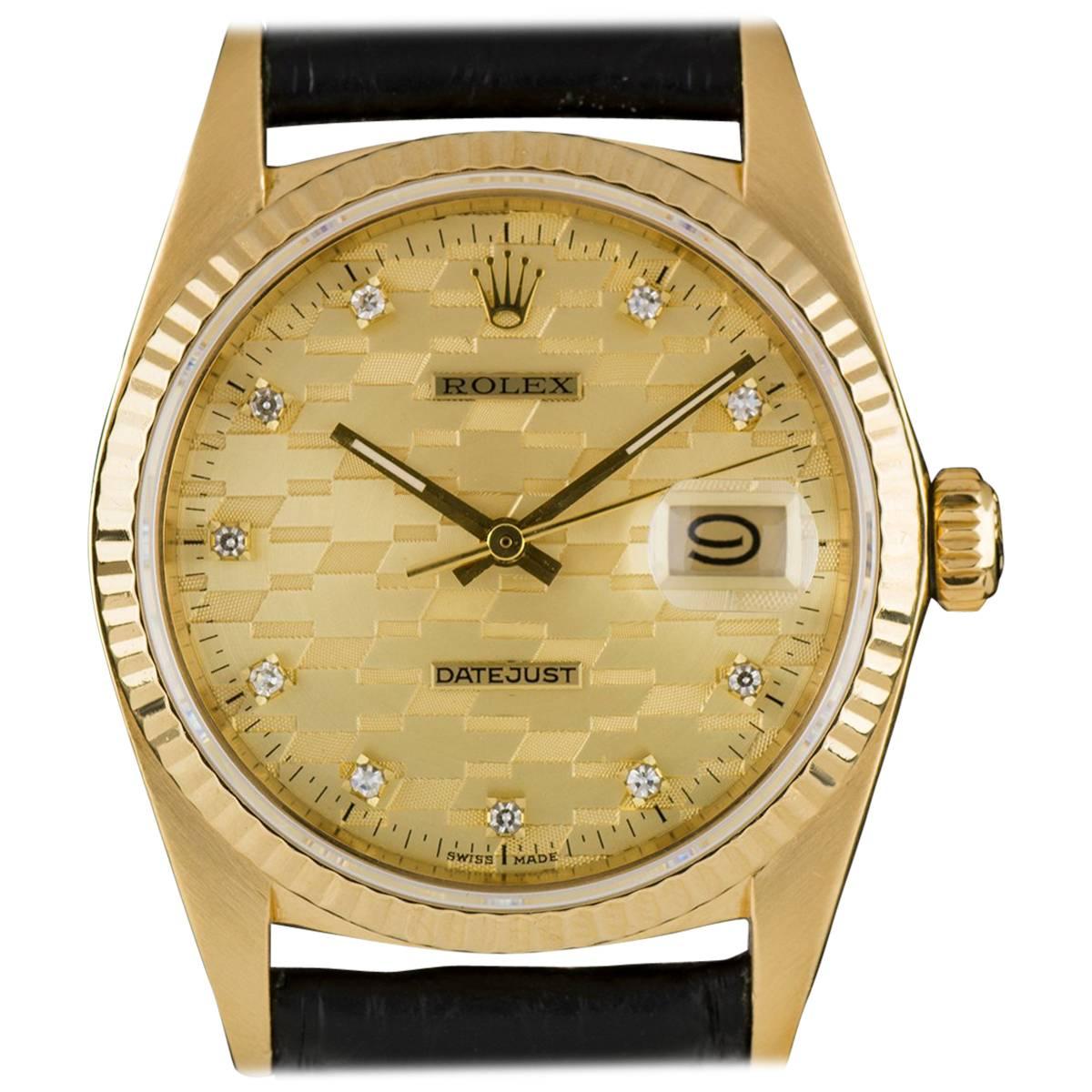 Rolex Datejust Gold Gents Chevrolet Logo Diamond Dial 16018 Automatic Wristwatch