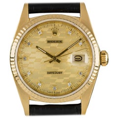 Vintage Rolex Datejust Gold Gents Chevrolet Logo Diamond Dial 16018 Automatic Wristwatch