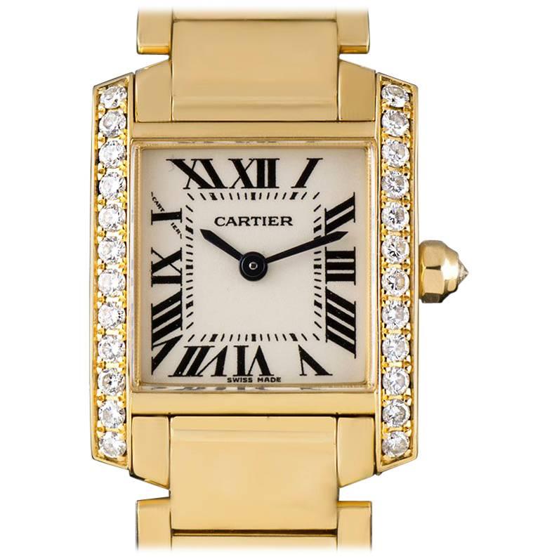 Cartier Tank Francaise Ladies Gold Silver Roman Dial Diamond Set Quartz Watch