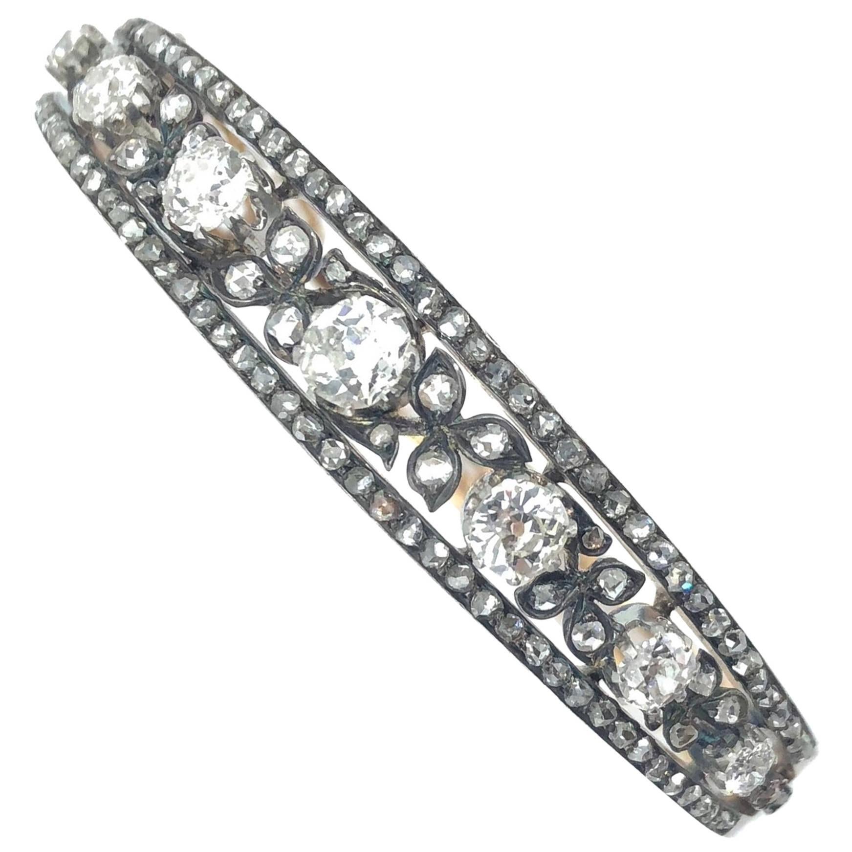 19th Century Old and Rose Cut Diamond Bangle Bracelet For Sale