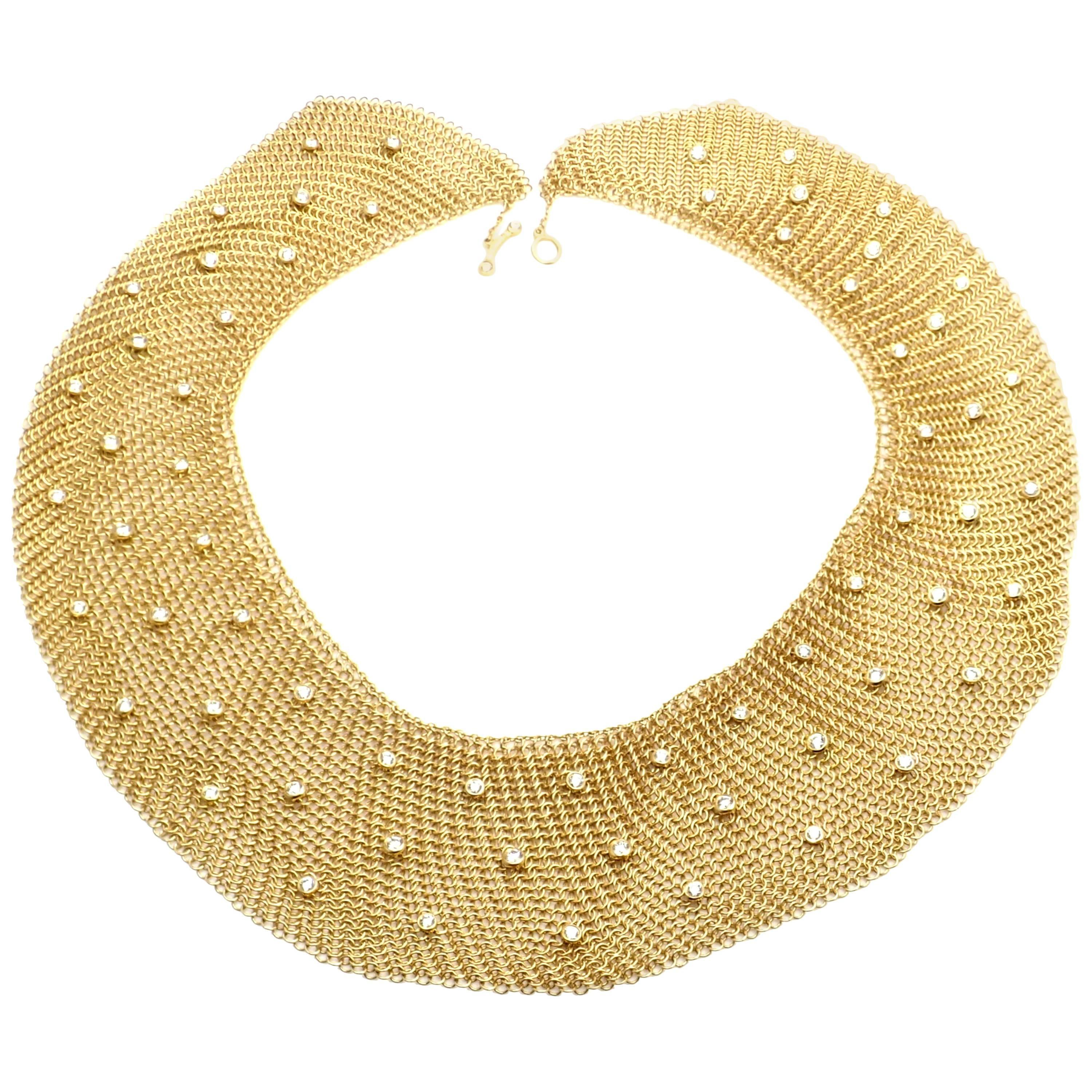 Tiffany & Co. Elsa Peretti Diamond Large Yellow Gold Mesh Necklace