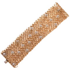 18 Karat Mesh and Diamond Flower Bracelet