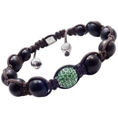 Shamballa Jewels Tsavorite Ebony Beads White Gold Macrame Bracelet